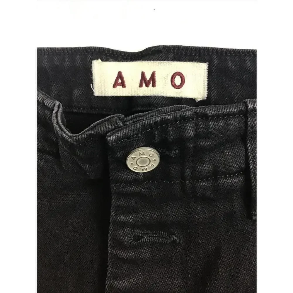 AMO Women’s Size 30 Button Fly Jeans Dock Ultra High-Rise Slim Jeans BLACK